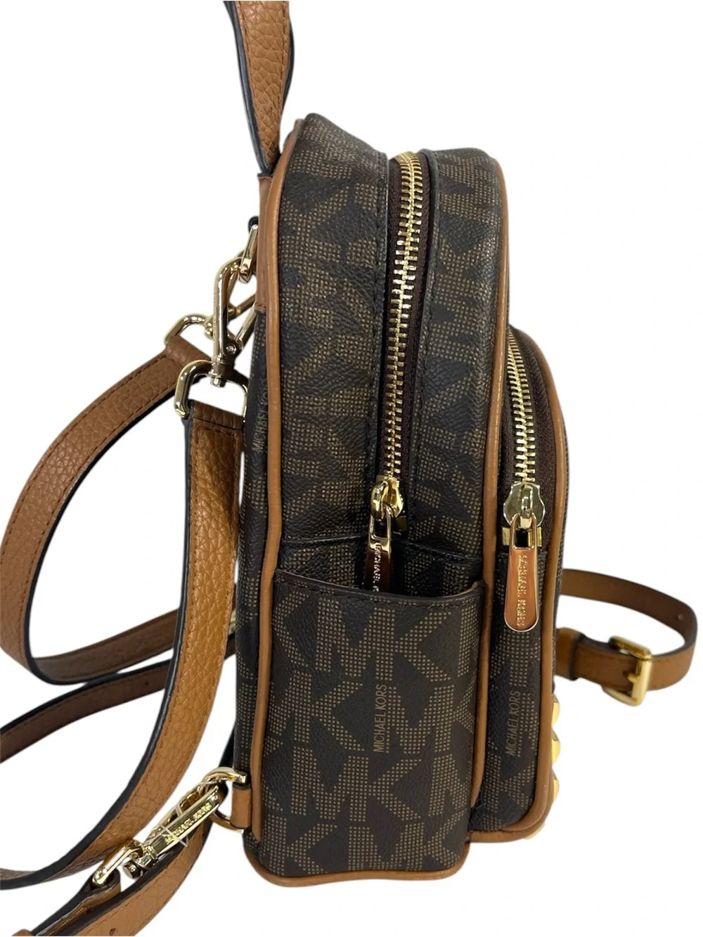 Michael Kors Abbey Small Studded Logo Backpack in Brown